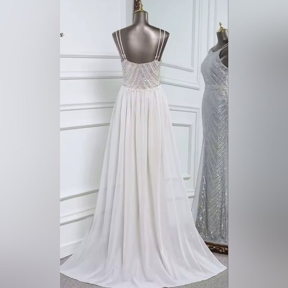 Silver,  O Neck, Sleeveless,  Detachable Skirt, Sequined Mermaid Gown - Picture 15 of 15